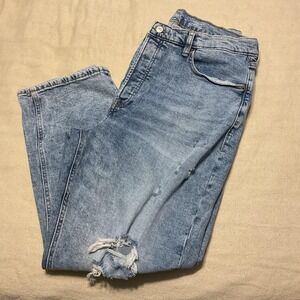 Old Navy Jeans Womens 16 Blue Curvy OG Straight Sky Hi Rise Distressed Denim